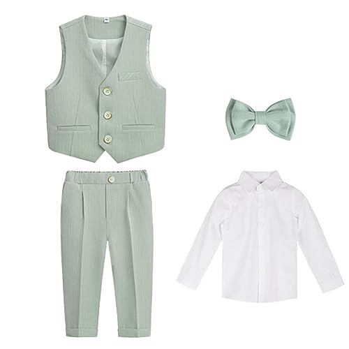 YAOTT Gentleman-Anzug Jungen Britischer Stil Smoking-Blazer Hochzeit Taufe Jacke Hose Formeller Anzug Kostümpartykleidung Outfits-Set für Hochzeits-Abschlussball GrünMJ4 von YAOTT