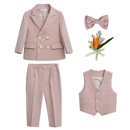 YAOTT Gentleman-Anzug Jungen Britischer Stil Smoking-Blazer Hochzeit Taufe Jacke Hose Formeller Anzug Kostümpartykleidung Outfits-Set für Hochzeits-Abschlussball Pink5XMLLX von YAOTT