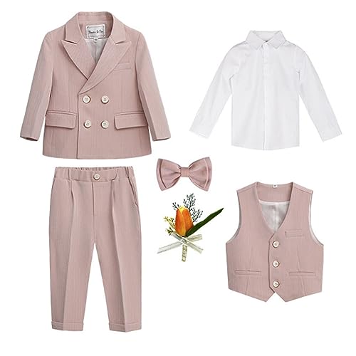 YAOTT Gentleman-Anzug Jungen Britischer Stil Smoking-Blazer Hochzeit Taufe Jacke Hose Formeller Anzug Kostümpartykleidung Outfits-Set für Hochzeits-Abschlussball Pink6XMLCLX von YAOTT