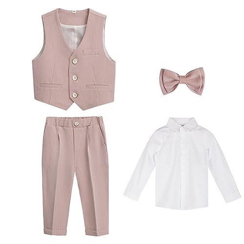 YAOTT Gentleman-Anzug Jungen Britischer Stil Smoking-Blazer Hochzeit Taufe Jacke Hose Formeller Anzug Kostümpartykleidung Outfits-Set für Hochzeits-Abschlussball PinkMJ4 von YAOTT