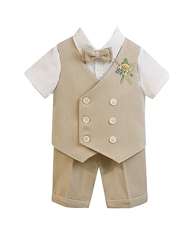 YAOTT Gentleman Kinder Sommer Kurzarm-Hemd und Shorts-Weste-Anzug Strampler mit Fliege Zeremonie Taufe Geburtstagsfeier Formeller Taufe Hochzeit Anzug Khaki5 YAOTT Gentleman Kinder Sommer Kurzarm-Hemd und Shorts-Weste-Anzug Strampler mit Fliege Zeremonie Taufe Geburtstagsfeier Formeller Taufe Hochzeit Anzug Khaki5 von YAOTT