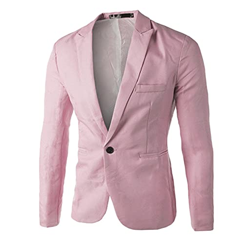 YAOTT Herren Anzugjacke Lange Ärmel Revers Einfarbig Modern Sakko Smoking Anzugjacke Slim Fit Dinnerjacke Party Elegantes Retro EIN Knopf Blazer,Rosa,L von YAOTT