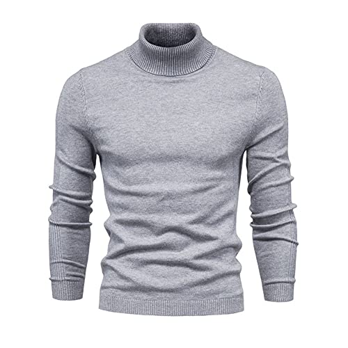 YAOTT Herren Basic Strickpullover Rundhals Rollkragen Pullover Langarmshirt Feinstrick Sweater Rollkragen Freizeit Slim fit Basic Strickpullover Moderner Sweatshirt Shirt Hellgrau XXL von YAOTT