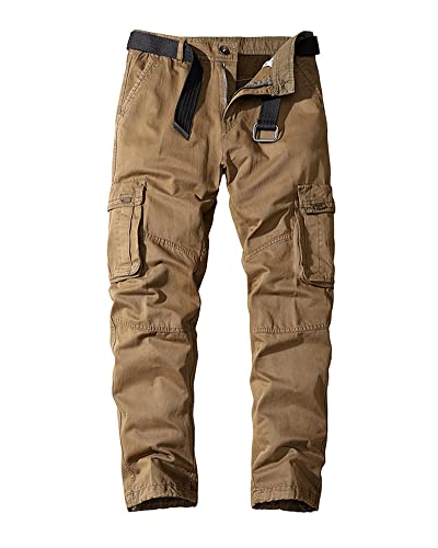 YAOTT Herren Baumwollhose Freizeithose Wanderhose Trekkinghose Outdoorhose Chino Cargohose Jogginghose Haremshose mit Mehreren Taschen Taktische Hose Armeekampf Stretchhose Khaki 40W von YAOTT