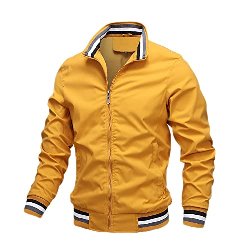 YAOTT Herren Bomberjacke Dünne/Dicke Übergangsjacke Stehkragen Pilotenjacke Herbst Frühling Blouson Lässige Outdoor Freizeitjacke mit Taschen,Gelb,L von YAOTT