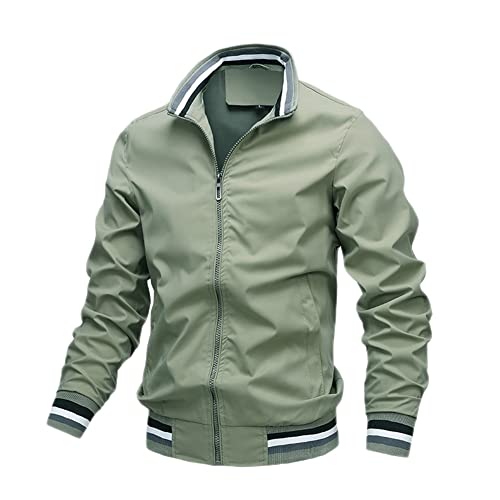 YAOTT Herren Bomberjacke Dünne/Dicke Übergangsjacke Stehkragen Pilotenjacke Herbst Frühling Blouson Lässige Outdoor Freizeitjacke mit Taschen,Grün,L von YAOTT