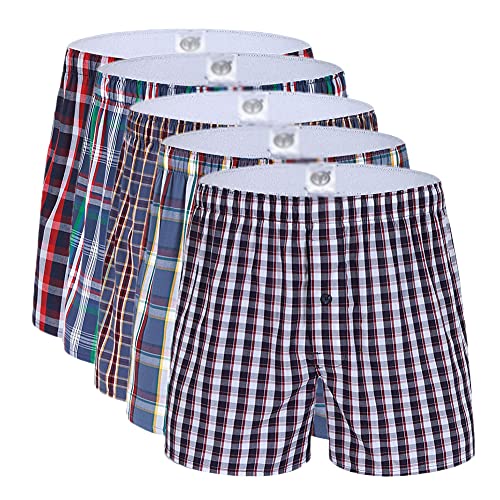 YAOTT Herren Boxershorts Karo Baumwolle Gewebt, Unterhosen Retroshorts Unterwäsche Schlafshorts Loungewear Freizeithose Kurz Schlafanzughose Nachtwäsche Shorts,C,3XL(5er Pack) von YAOTT