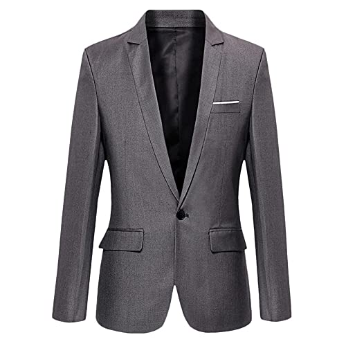 YAOTT Herren Business Casual Anzugjacke Slim Fit Knopfverschluss Blazer Mit Taschen Modern Freizeit Leichte Jackett Elegantes Retro Revers Anzugjacke,Grau,M von YAOTT