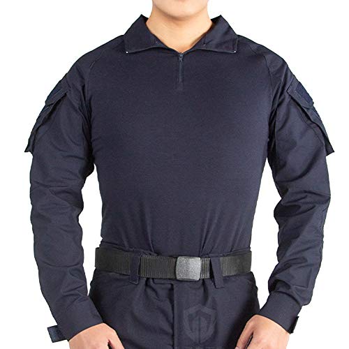 YAOTT Herren Combat Shirt Outdoor Military Schlank Passen Tactical Shirt Multicam Taktisches T-Shirt 1/4 Reißverschluss Airsoft Military Hemd mit 2 Taschen Navy blau 3XL von YAOTT
