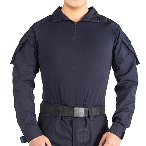 YAOTT Herren Combat Shirt Outdoor Military Schlank Passen Tactical Shirt Multicam Taktisches T-Shirt 1/4 Reißverschluss Airsoft Military Hemd mit 2 Taschen Navy blau M von YAOTT