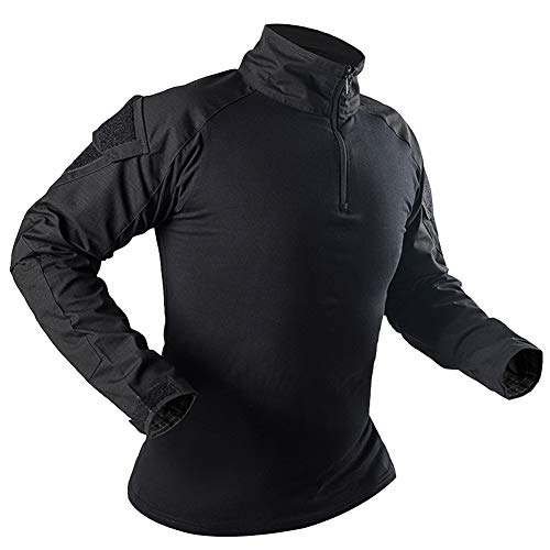 YAOTT Herren Combat Shirt Outdoor Military Schlank Passen Tactical Shirt Multicam Taktisches T-Shirt 1/4 Reißverschluss Airsoft Military Hemd mit 2 Taschen Schwarz 1 3XL von YAOTT