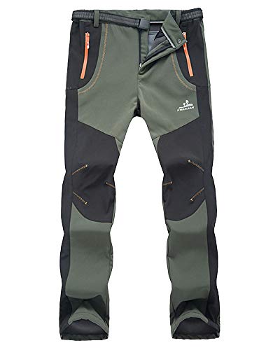 YAOTT Herren Damen Wanderhose Wasserdicht Softshellhose Gefüttert Fleece Warm Elastisch Verdickte Winddicht Trekkinghose Outdoorhose Herbst Winter Armee grün grün gedruckt S von YAOTT