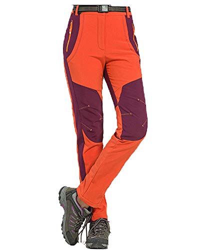 YAOTT Herren Damen Wanderhose Wasserdicht Softshellhose Gefüttert Fleece Warm Elastisch Verdickte Winddicht Trekkinghose Outdoorhose Herbst Winter Backsteinrote Frau L von YAOTT