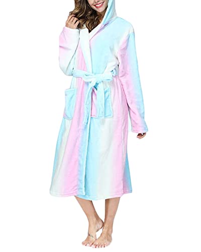 YAOTT Herren Damen Winterbademäntel geschlechtsloser Pyjama Kapuze Bademantel Fleece Loungewear Saunamantel mit Kapuze und Taschen Flanell Nachtwäsche Flauschig Pyjamaanzug Regenbogen XXL von YAOTT