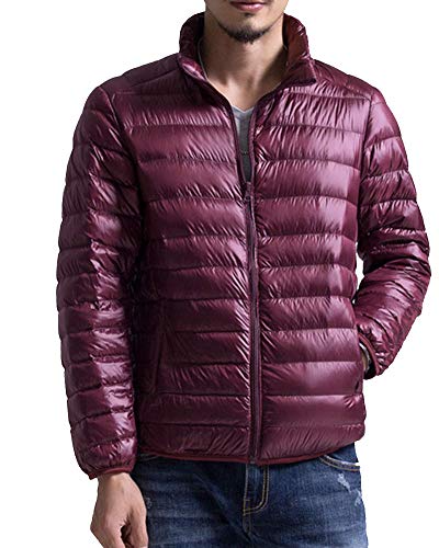 YAOTT Herren Daunenjacken mit Stehkragen Ultraleicht Sport Packbare Steppjacke Winterjacke für Männer Warm Übergangsjacke Rotweinrot XXL von YAOTT