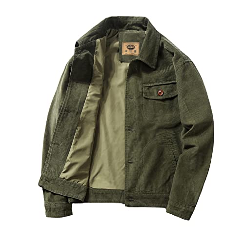 YAOTT Herren Dünne Cordjacke Leicht Jacke Frühling Herbst Übergangsjacke Cordmantel Männer Retro Cargo Jacke Outdoorjacke Freizeitjacke Modische Knöpfe Casual Jacke Mantel mit Taschen Grün 3XL von YAOTT