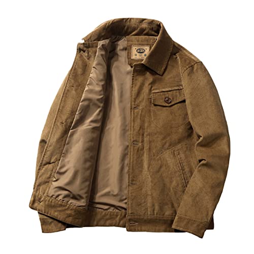 YAOTT Herren Dünne Cordjacke Leicht Jacke Frühling Herbst Übergangsjacke Cordmantel Männer Retro Cargo Jacke Outdoorjacke Freizeitjacke Modische Knöpfe Casual Jacke Mantel mit Taschen Kaffee 3XL von YAOTT