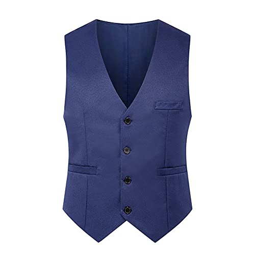 YAOTT Herren Elegantes Retro Weste Anzugweste Slim Fit V-Ausschnitt Ärmellose Mit 4 Knöpfen Gilet Business Casual Klassisch Basic Anzugweste Mit Taschen,Blau1,4XL von YAOTT