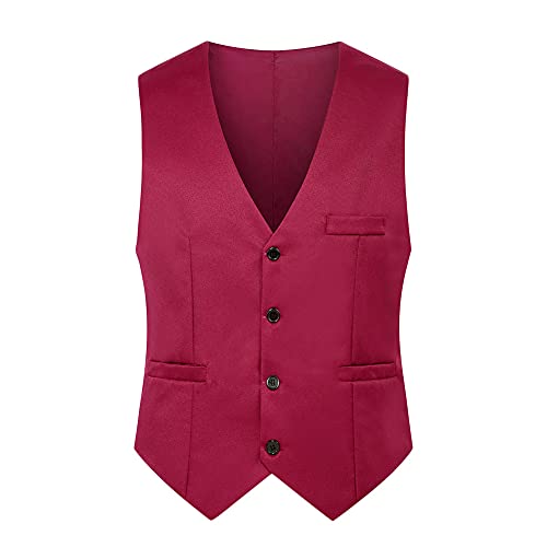 YAOTT Herren Elegantes Retro Weste Anzugweste Slim Fit V-Ausschnitt Ärmellose Mit 4 Knöpfen Gilet Business Casual Klassisch Basic Anzugweste Mit Taschen,Rot,5XL von YAOTT