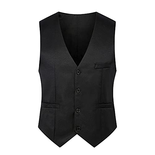 YAOTT Herren Elegantes Retro Weste Anzugweste Slim Fit V-Ausschnitt Ärmellose Mit 4 Knöpfen Gilet Business Casual Klassisch Basic Anzugweste Mit Taschen,Schwarz,L von YAOTT