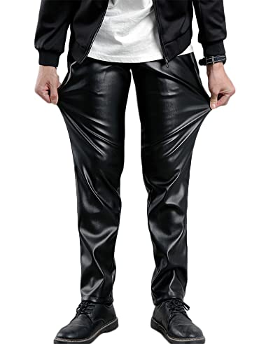 YAOTT Herren Fleecehose Winter lässige warme Hose weiche Premium-Motorradhose aus Bikerjeans PU Bikerhose wasserdichte Lederhose Weich Atmungsaktiv Jogginghose Kunstleder Schneehose T803 36W von YAOTT