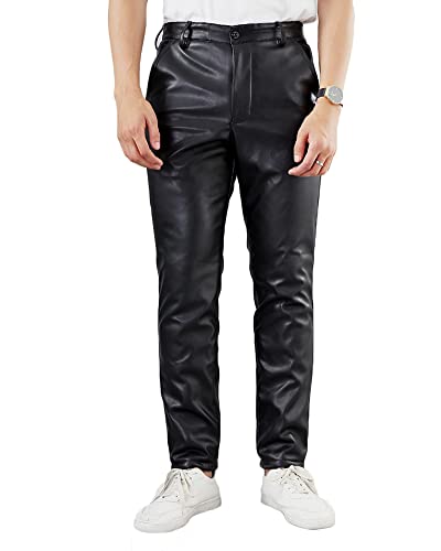 YAOTT Herren Fleecehose Winter lässige warme Hose weiche Premium-Motorradhose aus Bikerjeans PU Bikerhose wasserdichte Lederhose Weich Atmungsaktiv Jogginghose Kunstleder Schneehose T866 29W von YAOTT