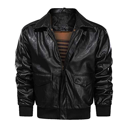 YAOTT Herren Fliegerjacke MA-1 aus Weichem Kunstleder Verdicken Warm Motorrad Lederjacke Revers Loose Fit Wintermantel Schwarz M von YAOTT