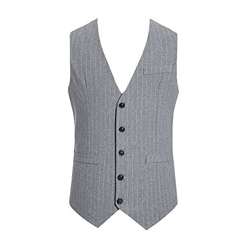 YAOTT Herren Gentleman Ärmellose Smoking Sakko jacken Einreihig Gestreifter Anzug Weste im britischen Stil Lässige Smokingweste Formale Hochzeitsweste mit V-Ausschnitt LiGrau XS von YAOTT
