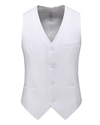 YAOTT Herren Große Größe Einfarbig Western Klassische Anzugweste V-Ausschnitt Einreiher Gilet Formelle Weste Ärmellose Oberteile für Business-Hochzeitsfeier Weste Jacke Weiss L von YAOTT