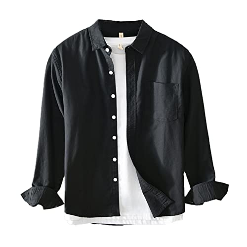 YAOTT Herren Hemd Vintage Langarmhemd ohne Bügeln Baumwoll Hemden Langarm Herrenhemden Freizeithemd Einfarbigs Modische Hemdjacke XS von YAOTT