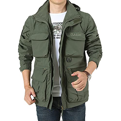 YAOTT Herren Jacke Parka Winterjacke Military Übergangsjacke Bomber Jagdjacke Multi Taschen Fracht Jacke Stehkragen Reißverschluss Windbreaker Mantel Klassisch Cargo Oberbekleidung Armeegrün XL von YAOTT