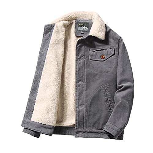 YAOTT Herren Jacke Winter Verdickte Cordjacke Cord Fleece Gefüttert Übergangsjacke Vintage Herrenjacke Winterjacke Männer Warme Sherpa Jacke Mantel Cargo Jacke mit Teddyfell-Kragen Grau L von YAOTT