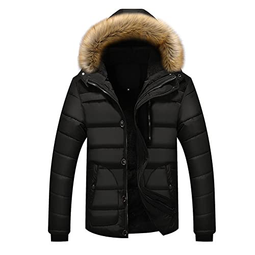 YAOTT Herren Jacke mit Kunstpelzkapuze Daunenjacke Winterjacke Steppjacke Wattierte Jacke Windjacke Parka Wasserbeständige Pufferjacke leichte Winterjacke gefütterte Übergangsjacke Schwarz XL von YAOTT