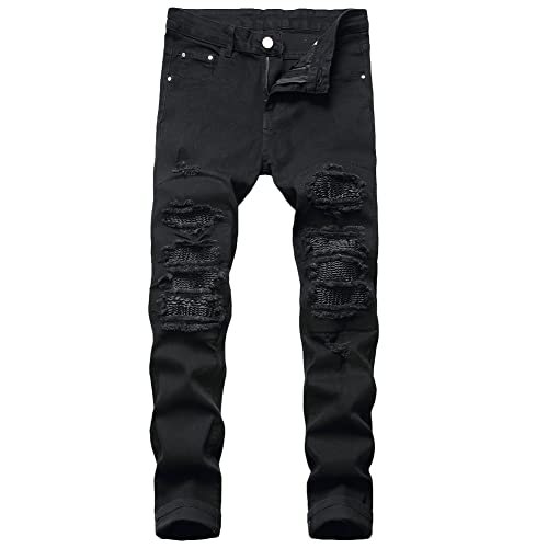 YAOTT Herren Jeans Denim Slim Fit Used Design Destroyed Hohl Löchern Jeanshosen Denim Pants Löcher Elegant Röhrenjeans,Schwarz,29 von YAOTT