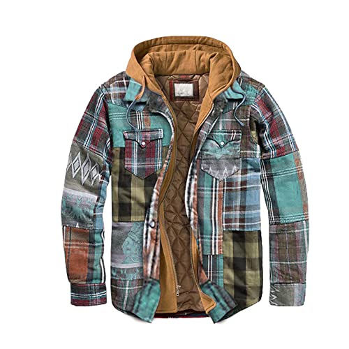 YAOTT Herren Karierter Hoodie Kapuzenpullover Hooded Thermohemd Flanellhemd Winterjacke Hoody Fleecefutter Holzfällerhemd Arbeitshemd Hoodie Sweatjacke mit Kapuze Strickjacke 16HS XL von YAOTT