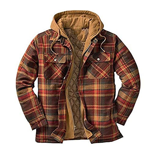 YAOTT Herren Karierter Hoodie Kapuzenpullover Hooded Thermohemd Flanellhemd Winterjacke Hoody Fleecefutter Holzfällerhemd Arbeitshemd Hoodie Sweatjacke mit Kapuze Strickjacke Braun XL von YAOTT