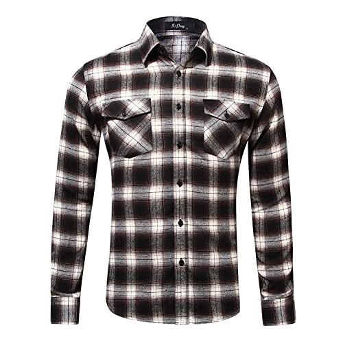 YAOTT Herren Kariertes Hemd Kariertes Langarmshirt aus Popeline Formelles Hemd Business Freizeit Hochzeit Bügelleicht Slim-Fit Langarm Hemden Arbeitspullover Hemd mit Knöpfen GD022-4 L von YAOTT
