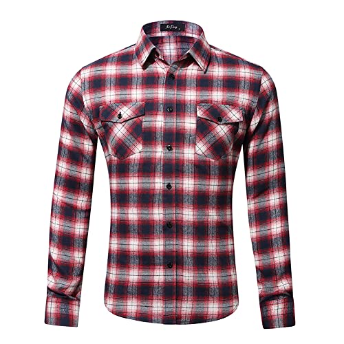 YAOTT Herren Kariertes Hemd Kariertes Langarmshirt aus Popeline Formelles Hemd Business Freizeit Hochzeit Bügelleicht Slim-Fit Langarm Hemden Arbeitspullover Hemd mit Knöpfen GD022-5 L von YAOTT