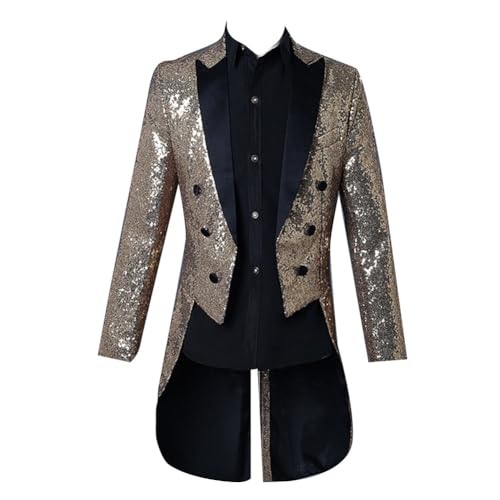 YAOTT Herren Langärmlige Jacke für Nachtclub-Auftritt Slim Fit Frack-Blazer mit Pailletten Zauberer Smoking-Anzugjacke Bühnenauftritt Steampunk Gothic Viktorianisch Jacke 4XL von YAOTT