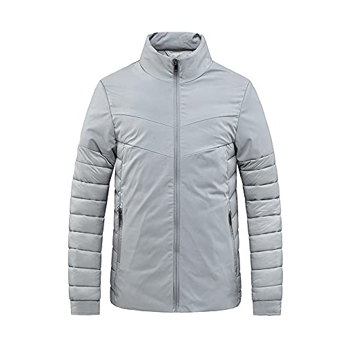 YAOTT Herren Outdoor Bergsportjacke Herbst und Winter Übergangsjacke warme Daunenjacke Sportwindjacke lässige Stehkragenjacke Business Kurzmantel Funktionsjacke Daunensteppjacke Hellgrau XL von YAOTT