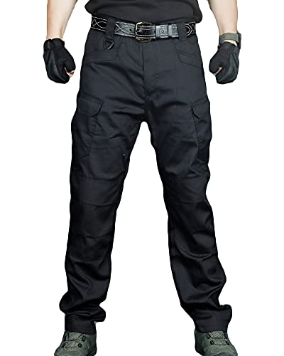 YAOTT Herren Outdoor Camping Bergsteigen Schneehose Tarnung Militärische Taktische Hose Lässige Retro Chinohose Cargo-Stretchhose Multi-Tasche Freizeithose Wanderhose Trekkinghose X7 Schwarz 5XL von YAOTT