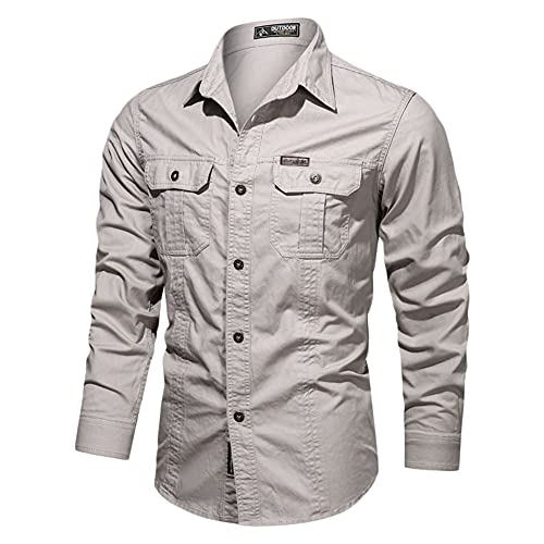 YAOTT Herren Outdoor Tactical Hemd - Langarm Shirts Atmungsaktiv Armee Hemd Leicht Funktionshemd Arbeitshemd Brusttasche Hemden Wandern Angeln Freizeithemd,Beige,S von YAOTT