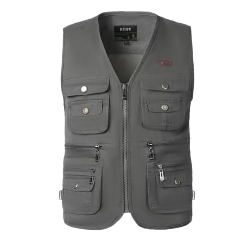 YAOTT Herren Outdoor Weste Leicht Atmungsaktiv Anglerweste Sommer Baumwoll Vintage Weste mit Vielen Taschen Männer Ärmellos Multifunktionsweste Jagdweste Fotografen Weste Arbeitsweste Farbe A XXL von YAOTT