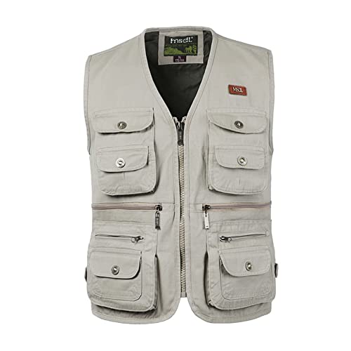 YAOTT Herren Outdoor Weste Leicht Atmungsaktiv Anglerweste Sommer Baumwoll Vintage Weste mit Vielen Taschen Männer Ärmellos Multifunktionsweste Jagdweste Fotografen Weste Arbeitsweste Farbe D XL von YAOTT
