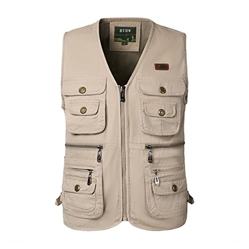 YAOTT Herren Outdoor Weste Leicht Atmungsaktiv Anglerweste Sommer Baumwoll Vintage Weste mit Vielen Taschen Männer Ärmellos Multifunktionsweste Jagdweste Fotografen Weste Arbeitsweste Farbe F 3XL von YAOTT