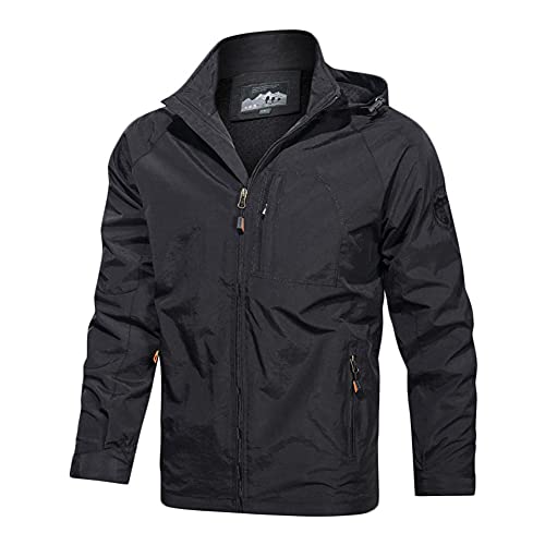 YAOTT Herren Outdoor Winddicht Freizeitjacke Kapuze Übergangsjacke Sportjacke Trekkingjacke Atmungsaktiv Kapuze Freizeit Für Radfahren Laufen Bergsteigen,Schwarz,L von YAOTT
