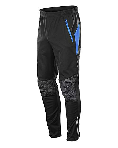 YAOTT Herren Radsporthose Sporthose Winter Thermo Fleece Gefüttert Winddichte Reißverschluss Kordelzughose MTB Radhose für Laufrad Outdoor Schwarz Blau XL von YAOTT