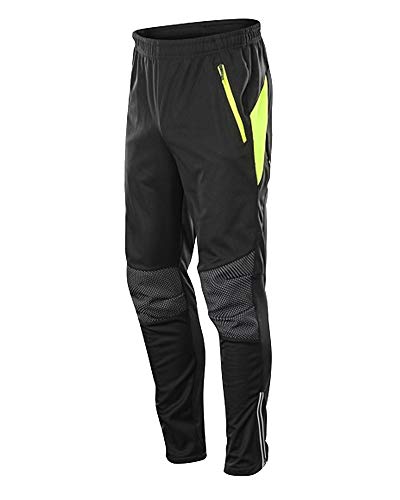 YAOTT Herren Radsporthose Sporthose Winter Thermo Fleece Gefüttert Winddichte Reißverschluss Kordelzughose MTB Radhose für Laufrad Outdoor Schwarz Grün 3XL von YAOTT