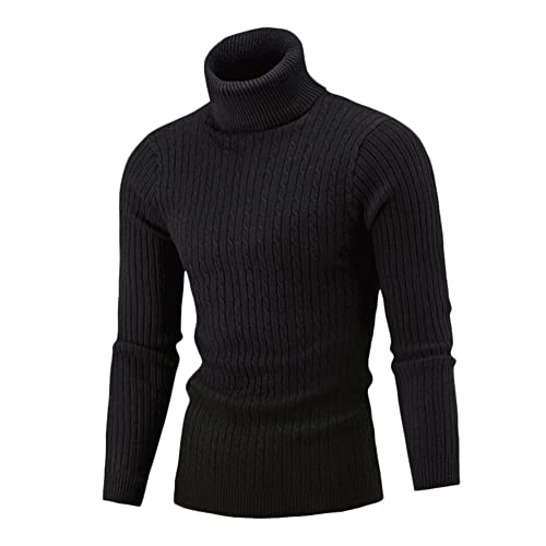 YAOTT Herren Rollkragenpullover - Gerippt Schmale Passform Strickpullover Rollkragen Einfarbig Freizeit Langarmshirt Basic Pullover Slim Fit Sweater,Schwarz,M von YAOTT