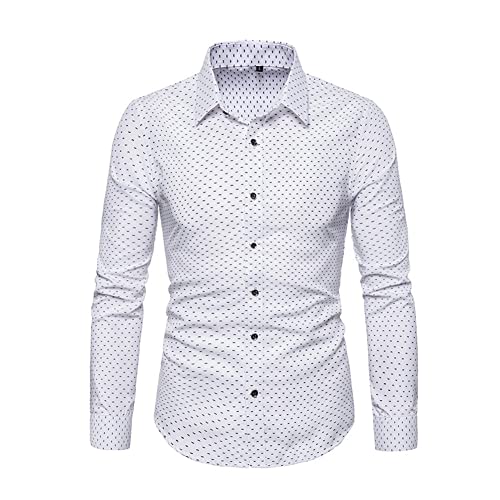 YAOTT Herren Slim-Fit Hemd Business Freizeit Hochzeit Bügelleicht Jacke Elegante Abendgarderobe Herbst Freizeitjacke Hemd Langarm Wellenpunkt Langarmhemd Hemden Formelles Strickjacke Weiß M von YAOTT